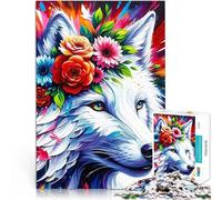 Puzzle de 1000 Piezas para Adultos Lobo floreciente majestuoso acrílico Acertijo para Decoración de Pared cumpleaños y Navidad 52x38cm