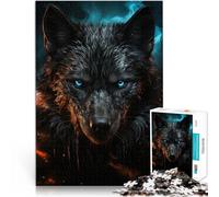 Puzzle de 1000 Piezas para Adultos Lobo Negro con Ojos Azules Entrena tu Cerebro y Tus Manos Adecuado para decoración de Escritorio. 75x50cm