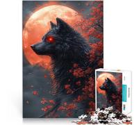 Puzzle de 1000 Piezas para Adultos Lobo Negro y Luna de Sangre Entrena tu Cerebro y Tus Manos Decoración artística del hogar 52x38cm