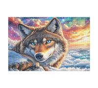 Puzzle De 1000 Piezas para Adultos Lobo Nevada Mar de Nubes Puesta de Sol 75x50cm Patrón Artístico Ideal para Amantes del Arte Decoración De Pared Obra De Arte Coleccionable