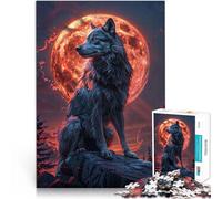 Puzzle de 1000 Piezas para Adultos Lobo Solitario y Luna de Sangre Juguete de desafío de Juego Educativo Gran Regalo para Juegos 52x38cm