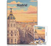Puzzle de 1000 Piezas para Adultos, Madrid, España, Paisaje Urbano, ilustración, diversión Familiar, Noche de Juegos, Pero también una Obra de Arte Divertida y humorística, tamaño de Regalo: 38x52cm
