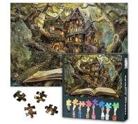 Puzzle de 1000 piezas para adultos, mágica casa de árbol en el bosque de cuentos de hadas, libros, diseño de fantasía, escena de cuento de hadas, juego familiar, regalo, 50,5 x 70,5 cm