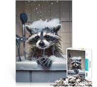 Puzzle de 1000 Piezas para Adultos Mapache se Ducha Alivia el estrés Vacaciones en casa Matar el Tiempo Lista de Deseos con Papá Noel 52x38cm