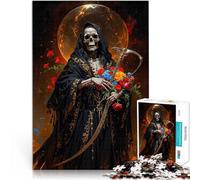 Puzzle de 1000 Piezas para Adultos Muerte, Santa Muerte con Rosas Competición de Velocidad de Manos Lista de Deseos con Papá Noel 52x38cm