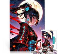 Puzzle de 1000 Piezas para Adultos Mujer samurái iluminada por la Luna con Kimono Rojo desafío Educativo Una Obra de Arte 75x50cm