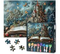Puzzle de 1000 piezas para adultos, mundo de fantasía en libro con flores, mariposas y castillos, desafío de paisaje como sofisticado juego de puzzles 50 x 70 cm