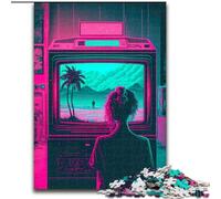 Puzzle de 1000 Piezas para Adultos, niña Viendo la televisión, para Mayores de 14 años Un Juego desafiante como Regalo para Toda la Familia y Amigos tamaño 50x75cm