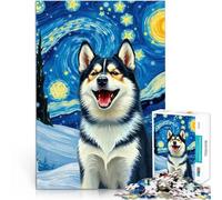 Puzzle de 1000 Piezas para Adultos Noche Estrellada del Husky Siberiano Difícil y desafío Decoración de Pared cumpleaños y Navidad 52x38cm