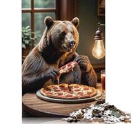Puzzle de 1000 piezas para adultos: oso come pizza, divertido rompecabezas cuadrado de madera, pieza de rompecabezas única, juguete educativo, 1000 piezas (75 x 50 cm)