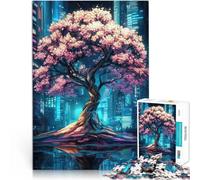 Puzzle de 1000 Piezas para Adultos Paisaje Urbano de los cerezos en Flor Juego Educativo Familiar Mejorar el Amor Entre Parejas 38x26cm