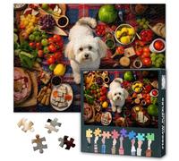 Puzzle de 1000 piezas para adultos, perro, pícnic, comida y mascotas, diseño colorido, rompecabezas artístico, piezas de rompecabezas sin polvo, juego familiar, decoración de pared creativa, 50,5 x