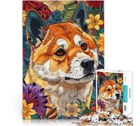 Puzzle de 1000 Piezas para Adultos Perro Shiba Inu con diseño Floral Juego Intelectual Cada Pieza es única: un desafiante y Divertido Juego Familiar 75x50cm