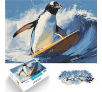 Puzzle de 1000 Piezas para Adultos Pingüino surfeando Juguetes educativos de Aprendizaje Juegos Familiares Una Obra de Arte 52x38cm