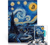Puzzle de 1000 Piezas para Adultos Pintura de la Noche Estrellada de Bitcoin Juguetes educativos Lista de Deseos con Papá Noel 52x38cm