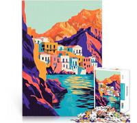 Puzzle de 1000 Piezas para Adultos Pueblo mediterráneo de Grecia Entrena tu Cerebro y Tus Manos Interacción Entre Padres e Hijos 38x26cm