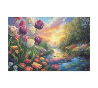 Puzzle De 1000 Piezas para Adultos Puesta de Sol Campo de Flores 75x50cm Arte De Pared Enmarcable para Oficina Café Presentación Artística Única para Espacio Comercial