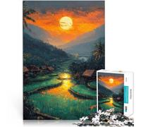 Puzzle de 1000 Piezas para Adultos Puesta de Sol sobre los arrozales Juego de ingenio Decoración de Pared cumpleaños y Navidad 52x38cm