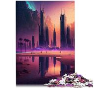 Puzzle de 1000 piezas para adultos Puzzle educativo sobre el tema de la ciudad futurista (50x70cm) con póster y hoja de preguntas y respuestas.