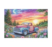 Puzzle De 1000 Piezas para Adultos Red Camión Puesta de Sol Campo 75x50cm Cartón Grueso Resistente Impresión HD Alivio del Estrés Ideal para Hobby Ocio En Casa Noches