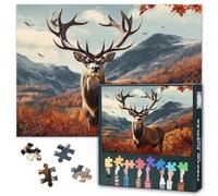 Puzzle de 1000 piezas para adultos, reno en el bosque de otoño, paisaje, animales salvajes, majestuoso retrato de ciervo, escena de hojas de otoño, rompecabezas desafiante para relajarse, 70 x 50 cm