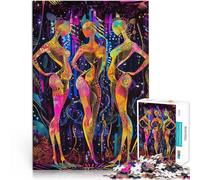 Puzzle de 1000 Piezas para Adultos Resplandor de neón - Las Tres musas en un Resplandor futurista Regalos de Juegos desafiantes Regalo Divertido 52x38cm