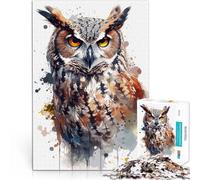 Puzzle de 1000 Piezas para Adultos Retrato de búho en Acuarela Juegos educativos Decoración del hogar Mejorar el Amor Entre Parejas 52x38cm