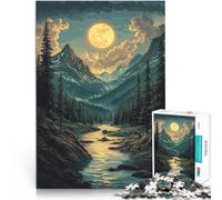 Puzzle de 1000 Piezas para Adultos Río de montaña Iluminado por la Luna desafío Educativo Actividades Divertidas en casa, Regalos de cumpleaños, Regalos de Viaje, 75x50cm
