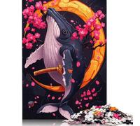 Puzzle de 1000 piezas para adultos, samurai de ballena con flores de cerezo, puzle cuadrado para adultos y rompecabezas de papel, decoración del hogar, 38 x 26 cm, 1000 piezas
