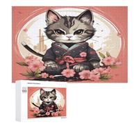 Puzzle de 1000 piezas para adultos, Samurai Gato Puzzles para niños, de madera, regalos, juego familiar divertido (75 × 50 cm)