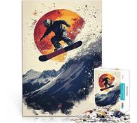 Puzzle de 1000 Piezas para Adultos Silueta de Snowboarder Juguetes de Juego para Regalo Familiar con póster a Juego y Hoja de Trivia 52x38cm