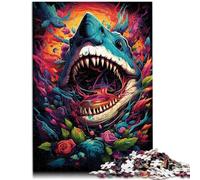 Puzzle de 1000 piezas para adultos sobre el tema de la mitología de tiburones para decoración del hogar, 50 x 70 cm, con póster a juego y hoja de preguntas para adolescentes a partir de 14 años