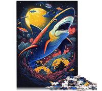 Puzzle de 1000 piezas para adultos, tiburón, fuerzas sobrenaturales, juegos divertidos de 50 x 70 cm, con póster a juego y hoja de preguntas para adolescentes a partir de 14 años