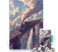 Puzzle de 1000 piezas para adultos, tren de vapor en el puente, interesante rompecabezas para reducir el estrés, alivio del estrés para adolescentes a partir de 14 años, 26 x 38 cm