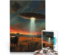 Puzzle de 1000 Piezas para Adultos Vaca y Nave Espacial Extraterrestre Alivio del estrés Decoración de Pared cumpleaños y Navidad 52x38cm