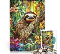 Puzzle de 1000 Piezas para Adultos Vidriera de un Perezoso en la Jungla Acertijo para Cada Pieza es única: un desafiante y Divertido Juego Familiar 38x26cm