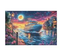 Puzzle De 1000 Piezas para Adultos Vista al mar Barco de Crucero a la luz de la Luna 1000 PCS 75x50cm Puzzle Hobby Relajante Ideal para Tiempo Libre Diario Reduce El Estrés Mejora El Estado De Ánimo