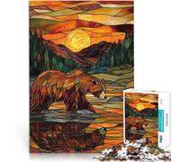 Puzzle de 1000 Piezas para Adultos Vitral Oso Atardecer Juguetes adictivos Que desafían la Inteligencia Cerebral Buen Regalo 38x26cm