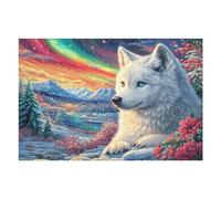 Puzzle De 1000 Piezas para Adultos White Lobo Puesta de Sol Montaña Nevada 75x50cm Cartón Grueso Resistente Impresión HD Alivio del Estrés Ideal para Hobby Ocio En Casa Noches