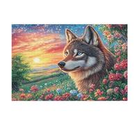 Puzzle De 1000 Piezas para Adultos Wolf Campo de Flores Puesta de Sol 75x50cm Nivel Principiante para Nuevos Jugadores Montaje Fácil Experiencia Fluida Apto para Todas Las Edades