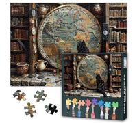 Puzzle de 1000 piezas, rompecabezas de gato curioso para adultos, mapa del mundo antiguo, 1000 piezas, rompecabezas para adultos, 70 x 50 cm, juego de habilidad imposible para toda la familia