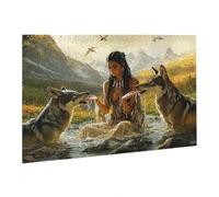 Puzzle de 1000 Piezas, Rompecabezas para Adultos, Imposible, Difícil, Desafiante, Juegos de Rompecabezas DIY Toda la Familia, Regalos para Mujeres, Hombres, Pasatiempo Creativo,Mujer India Lobo fr0-80