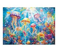 Puzzle de 1000 piezas, rompecabezas para adultos, un rompecabezas desafiante, juegos de rompecabezas para toda la familia, regalos para mujeres, regalos para hombres, tema: medusas coloridas