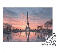 Puzzle De 1000 Piezas Torre Eiffel, Cartón Extra Grueso para Adultos, The Torre Eiffel Reflected in A París romántico Sunset Relajación Mental Y Ocio Interior, Regalo, 52x38cm/1000pcs