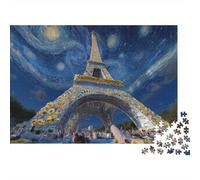 Puzzle De 1000 Piezas Torre Eiffel para Adultos, Cartón Resistente, The Torre Eiffel Under A Starry Artistic Night Sky Juego Educativo para Ocio Interior, Regalo, 52x38cm/1000pcs