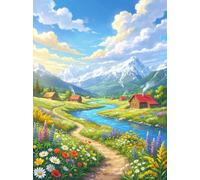 Puzzle de 120 Piezas para Adultos, Casas en praderas Río 29.7x21cm, Rompecabezas 120 Piezas Adultos, Juego Antiestrés y Desafío de Creatividad, Regalo para Noches de Juego