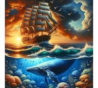 Puzzle de 150 Piezas,Ballenas navegando al Atardecer Puzzle para Adultos,Un Desafiante Acertijo,Juegos de Rompecabezas para Toda la Familia,Rompecabezas Adultos DIY Arte