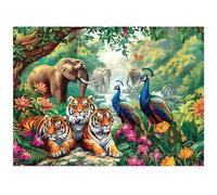 Puzzle de 1500 Piezas Adultos Juguete desafío y Juego Educativo Regalos,Tigres Jungla Elefantes Pavos Reales Rompecabezas DIY,Rompecabezas para Adultos 87x57 cm