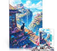 Puzzle de 2000 Piezas para Adultos Gato de un Pueblo de montaña japonés Juguetes educativos Interacción Entre Padres e Hijos 70x100cm
