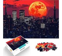 Puzzle de 2000 Piezas para Adultos Paisaje Urbano con Luna Gigante Juego de Preguntas con Piezas de Formas aleatorias Que se entrelazan Completamente 70x100cm